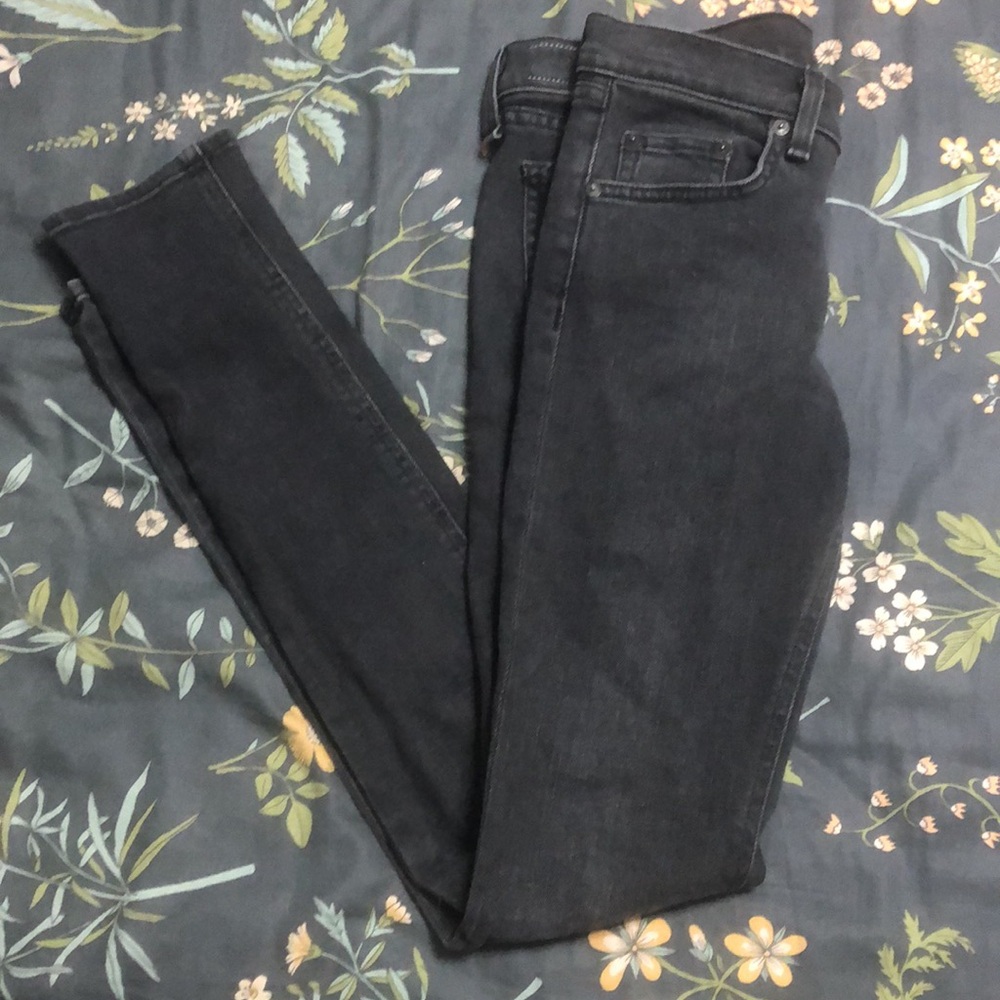 Rag & Bone Designer "The Skinny" Mid Rise Cate Logo Jeans in Black Denim Size 25